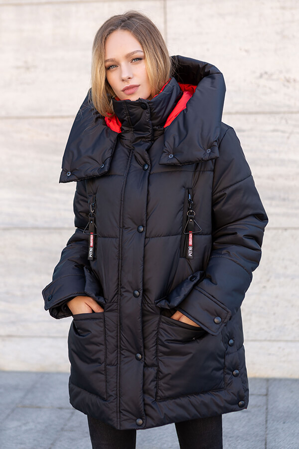 Молодіжна жіноча зимова куртка оверсайз, колір чорний, великого розміру від 48 до 56