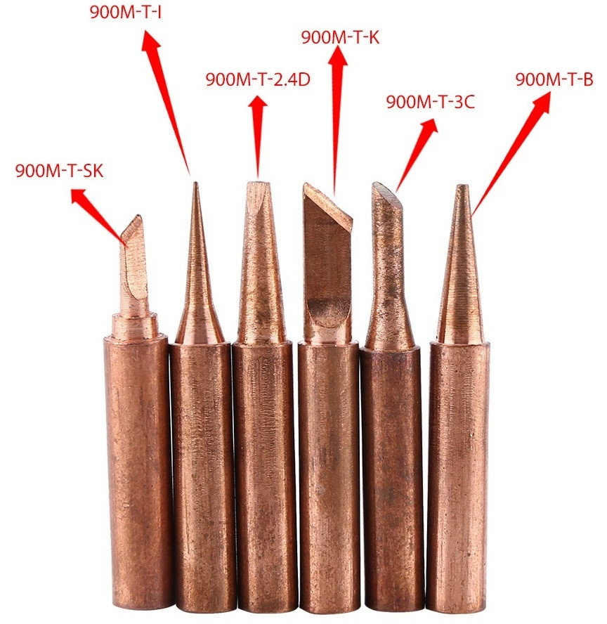 6шт. Мідні Наконечники 900M-T 900M-T-3C, 900M-T-SK, 900M-T-B 900M-T-K Жала для Пайки Мідь Паяльник Наконечник