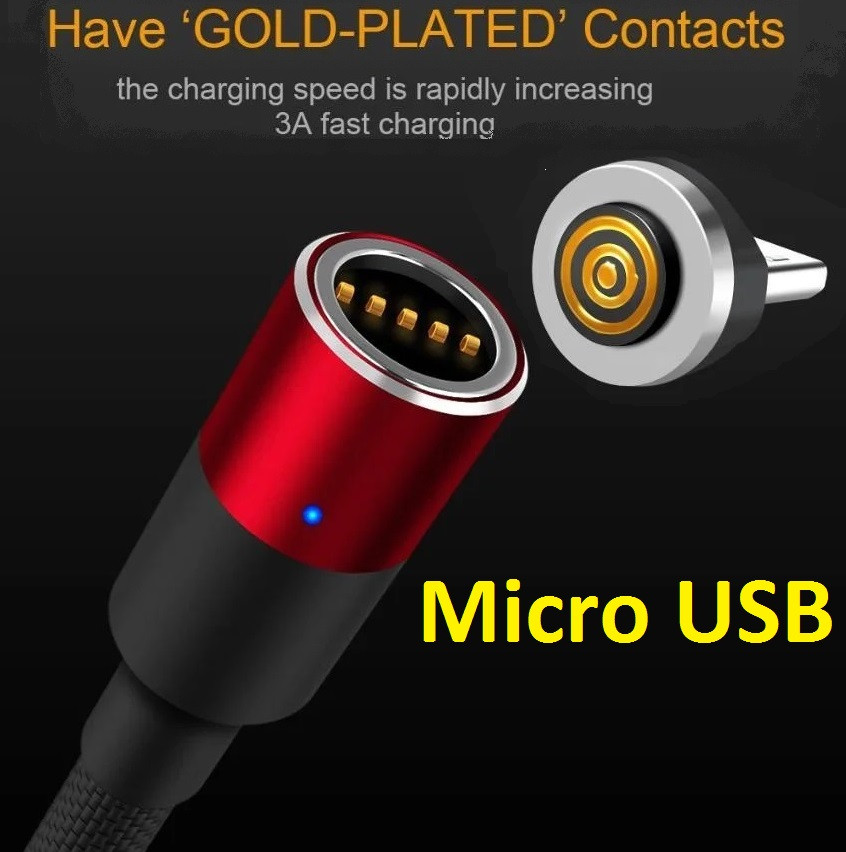 Роз'єм Micro USB 3A Круглий Наконечник на Магнітний Кабель Зарядка Телефону поворот на 360 градусів