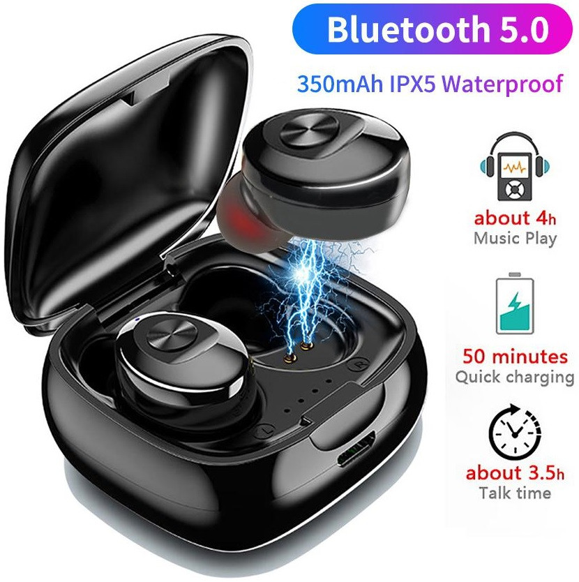 Навушники Bluetooth 5.0 HBQ XG12 Бездротові XG-12 з Мікрофоном і Зарядним Кейсом (Чорні)