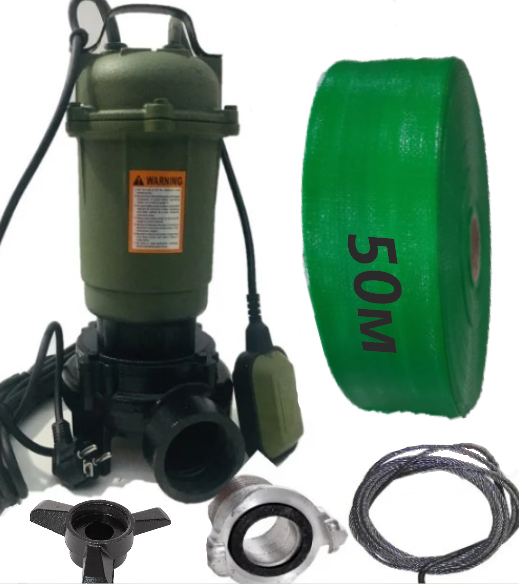 Фекальний насос з НОЖЕМ + шланг 50м GR + трос + хомут + рукавички (повний компл) WISLA WQD 2.6 чавун, фото 1