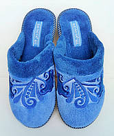 Тапочки для дома женские плюшевые синие с вышивкой Белста р. 36, 37
