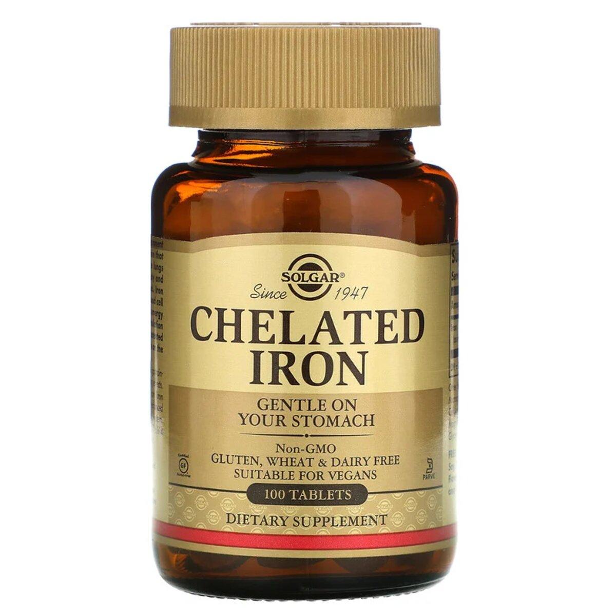 УЦЕНКА Хелатне залізо, Бісгліцинат заліза, 25 мг, Chelated Iron, Solgar, 100 таблеток (без плівки)