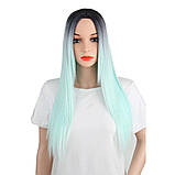 Перука довга пряма без чубчика яскрава блакитна омбре (65birusS), фото 3
