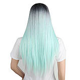 Перука довга пряма без чубчика яскрава блакитна омбре (65birusS), фото 4