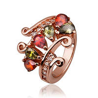 Яркое праздничное кольцо с крупными красными и зелеными камнями и небольшими стразами 17.5 размер