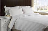 Білий постільний комплект полуторний 150х220 зі страйп сатину (3701) Постільна білизна для готелів, фото 10