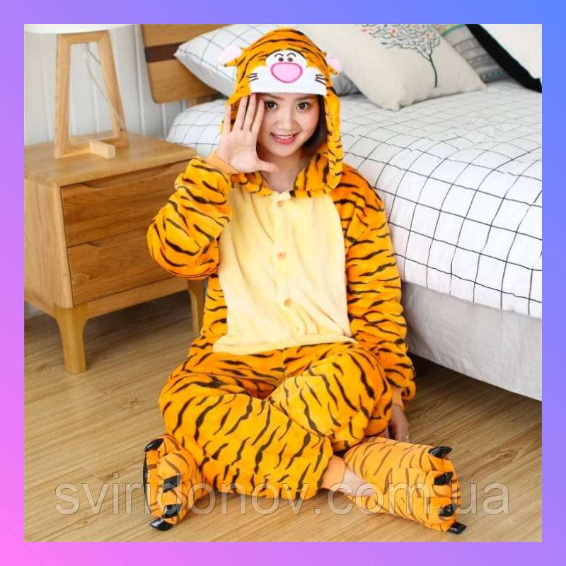 Детский Костюм Кигуруми, Пижама кингуруми Тигр для детей на взрослых детские пижамы кенгуруми взрослый 110 120 - фото 2 - id-p1276784563