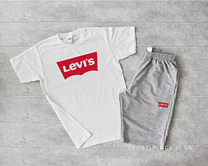 Літній комплект шорти і футболка Levis (біла футболка , світло сірі шорти) великий логотип