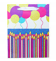 Подарочный пакет "Candles" 18*10*23 см, рисунок с блестками, ламинированный картон