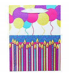 Подарунковий пакет "Candles" 18*10*23 см, малюнок з блискітками, ламінований картон
