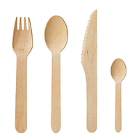 Дерев'яні виделки, ложки, ножі та мішалки