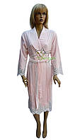 Элитный велюровый халат с кружевом Nusa NS-0281 розовый