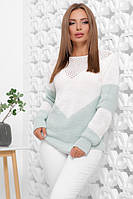 М'який, зручний і стильний двоколірний светр білий-м'ятний 46-50