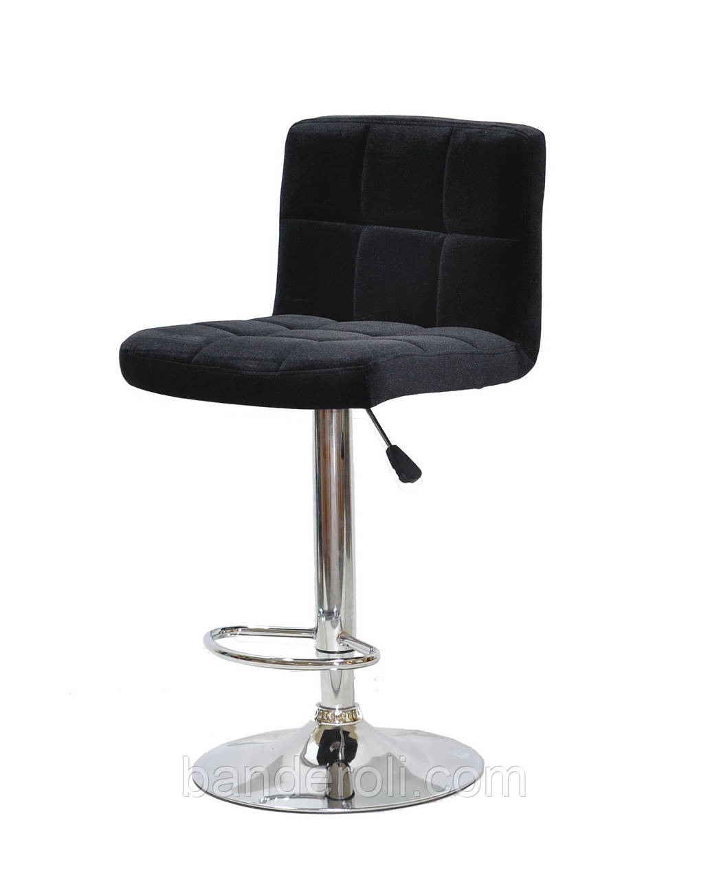 Барний стілець Arno Bar BK - Base чорний велюр (оксамит) з хромованою базі з підніжкою з регулюванням висоти, фото 1