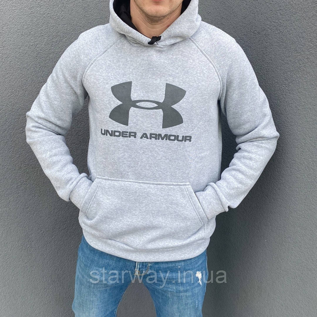 Сіра толстовка андер армор | худі із сірим принтом under armour
