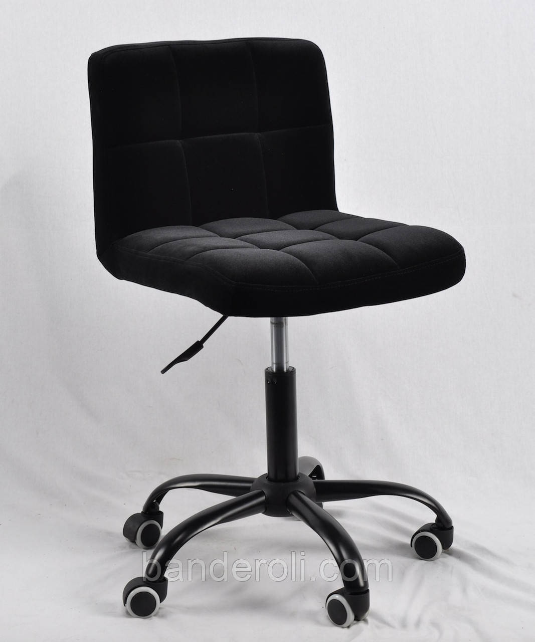 Стілець Arno BK - Office чорний B-1011 велюр (оксамит) на колесах, на чорній базі з регулюванням висоти, фото 1