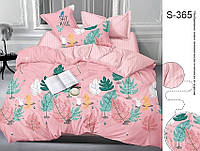 Семейное постельное белье сатиновое розовое стильное с компаньоном S365