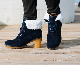 Черевики зимові замшеві Tallend жіночі на підборах темно-сині