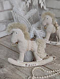 Конячка з натурального льону, текстильна лошадка ручна робота, іграшка кінь на ялинку, 20 см, фото 7