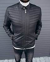 Черная кожаная куртка мужская утепленная на меху / Мужские куртки кожзам осень-весна, турецкие кожаные куртки