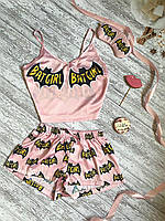 Пижама (шорты и майка) женская шелковая с принтом Bad Girl розовая