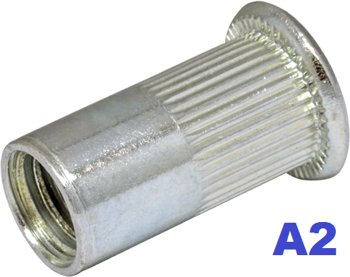 Гайка клепальная нержавеющая М8/1-3,5 рифленная с плоской головкой D11 ...