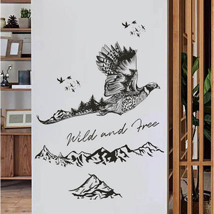 Вінілові наклейки на стіну в офіс, на шафу, вітрини "голуб в горах Wild and Free" 62cm*63див (лист90*30см), фото 2