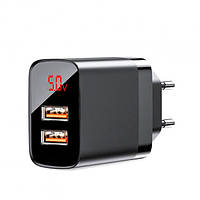 Зарядний пристрій 2 USB з LED дисплеєм Digital Display Charger Black