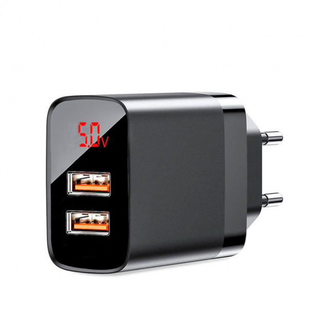 Зарядний пристрій 2 USB з LED дисплеєм Digital Display Charger Black