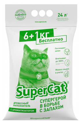 Super Cat 6+1 кг наповнювач туалетів для котів зелений з ароматизатором, фото 2
