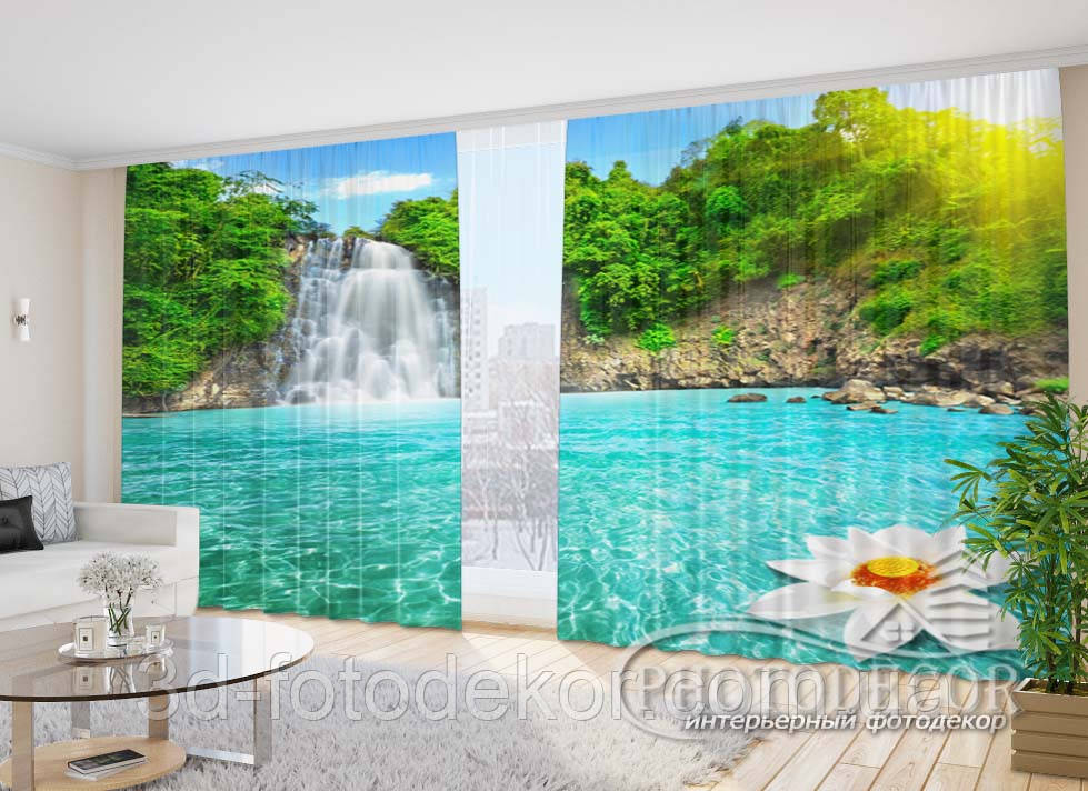 Фото Штори "Водоспад і лілія" 2,7м*5,0м (2 полотна по 2,50м), тасьма