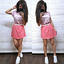 Стильний костюм на літо спідниця міні та футболка GIRL POWER, фото 2