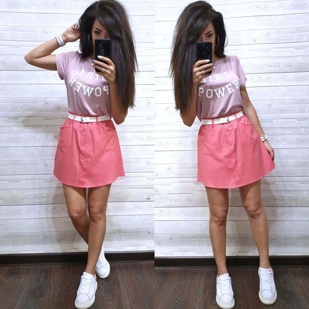 Стильний костюм на літо спідниця міні та футболка GIRL POWER, фото 1