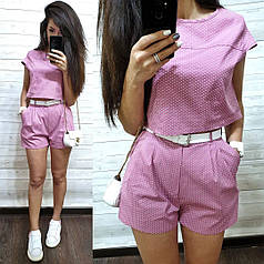 Літній костюм із шортами в горошок новинка 2024