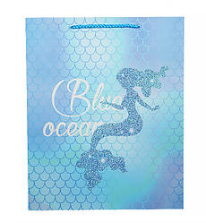 Подарунковий пакет "Ocean" 26*12*32 см, малюнок з блискітками