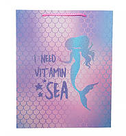 Подарочный пакет "Sea" 26*12*32 см, рисунок с блестками, ламинированный картон