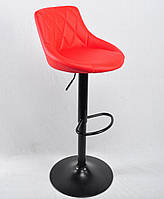 Красный барный стул c подставкой для ног из эко-кожи на круглом основании черного цвета FORO BAR BK-BASE