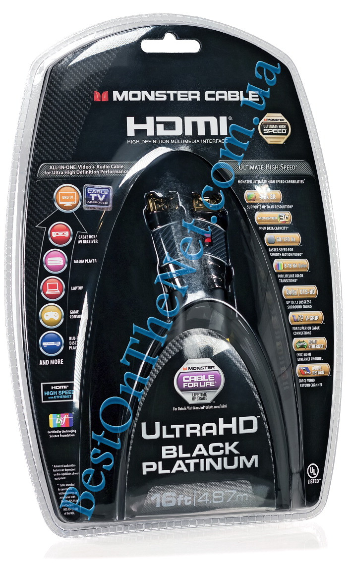 HDMI Monster Cable - UltraHD Black Platinum - 27 Gbps [4.9 метра] - фото 4 - id-p1277533026