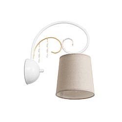 Бра класичне біле з бежевим абажуром та кришталем для спальні, зали