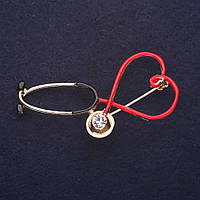 Брошка Стетоскоп страз емаль колір червоний чорний білий 24х25мм золотистий метал купити біжутерію дешево оптом в інтернеті