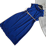Синя сукня електрик з перфорацією знизу і поясом, фото 6