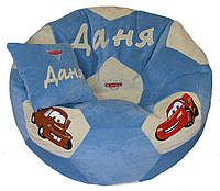 Безкаркасне Крісло-м'яч пуфик Тачки з ім'ям дитячі меблі, ціни в описі