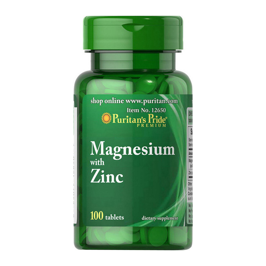 Магній плюс Цинк Puritan's Pride Magnesium with Zinc 100 таблеток