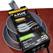 Набір сковорідок мармурове покриття A-Plus 1741 3 шт Grey (N014594), фото 4