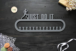 Сіра медальниця, вішалка для медалей "Just do it. Біг. Легка атлетика", з дерева
