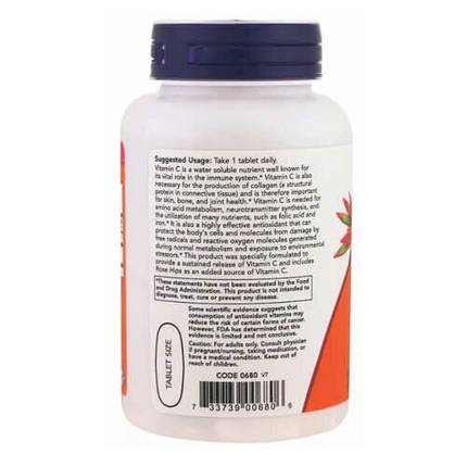 Вітамін C для зміцнення імунітету NOW Foods C-1000 100 Tabs, фото 3