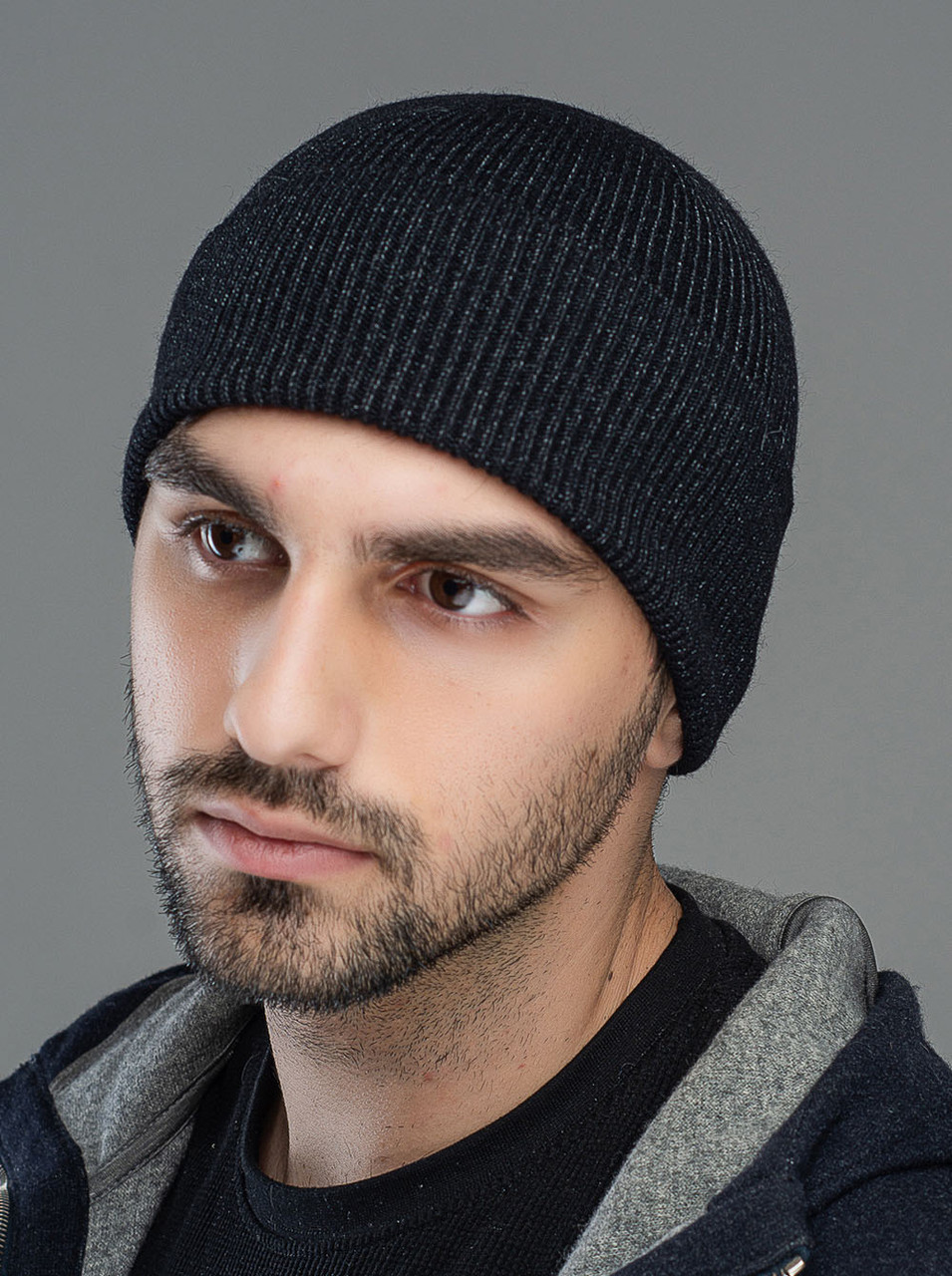Шапка в'язана чоловіча "Сопрано" чорний меланж 907029-22, фото 1