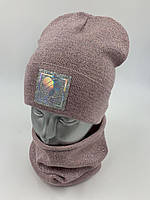 Дитячий в'язаний комплект з баффом для дівчинки "Likee", без зав'язок, ОПТ