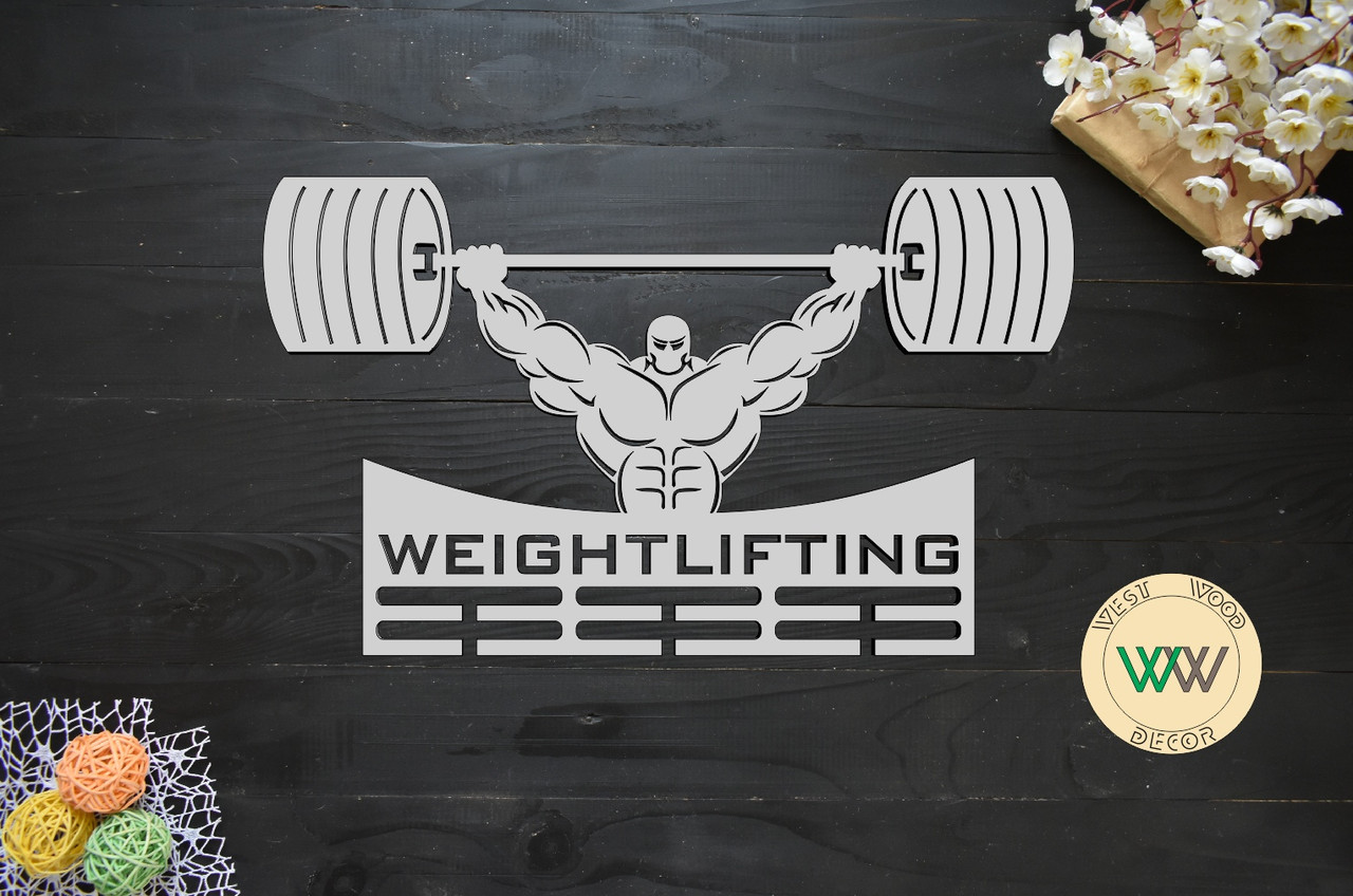 Вішалка для медалей з дерева, медальниця "Weightlifting" пауерліфтинг
